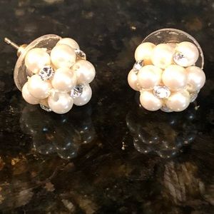 Pearl and gemstone bauble stud earrings